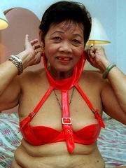 Sexy happy granny shows her skinny tits